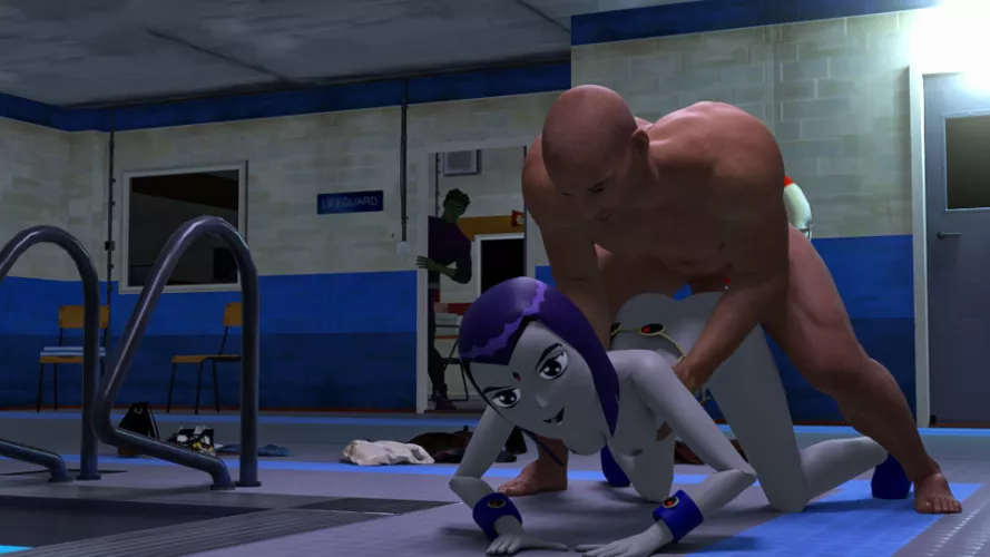 Raven having fun while Beast Boy watches from a distance. Beast Boy is learning how a 