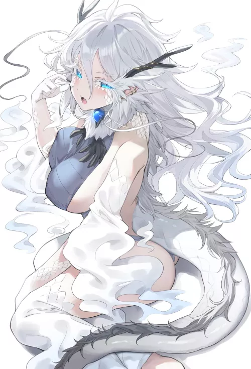 silver hair blue eyes dragon [original]