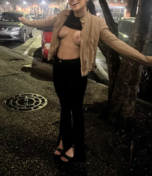 Who’s brave enough to come suck on my titties out here on the street? ;)