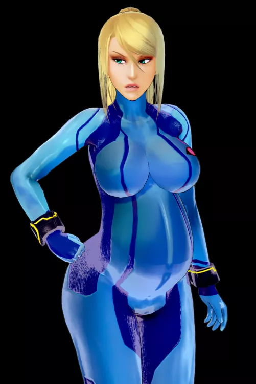 A heavily pregnant Samus glares at her alien captors who forcibly bred her.