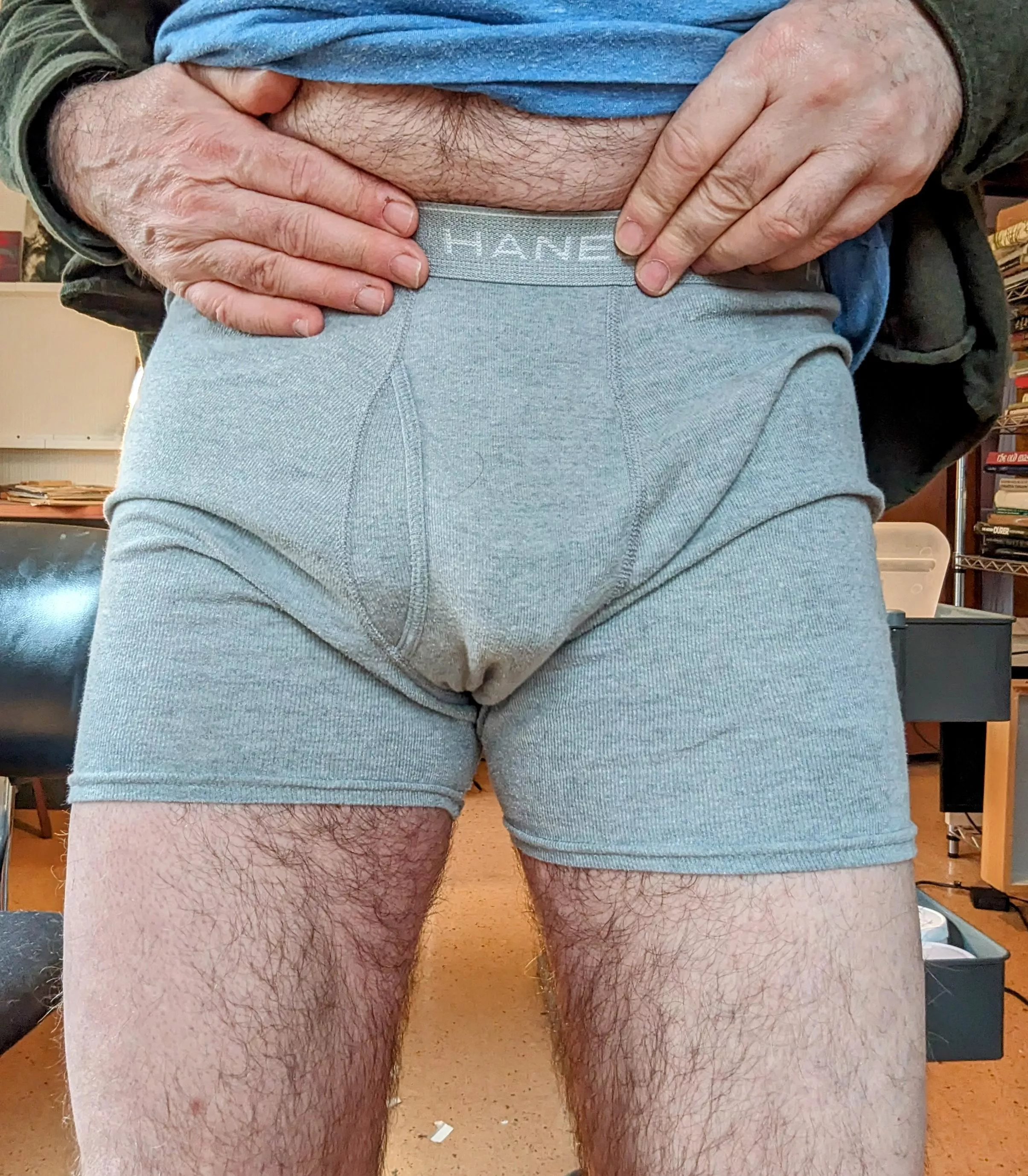Hanes gray boxer briefs. standard issue