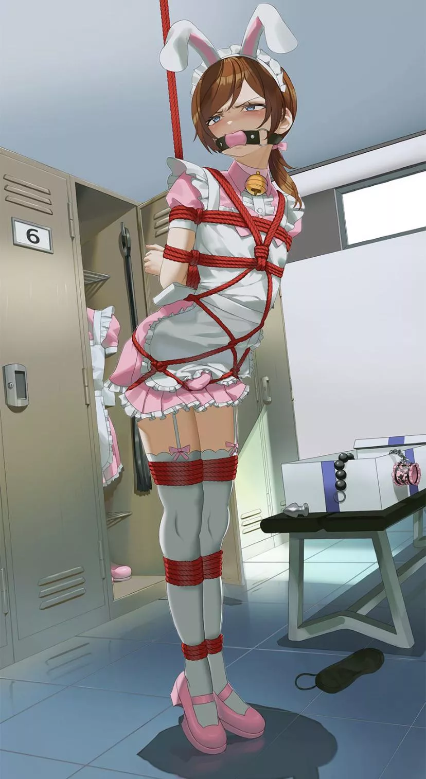 New slutty complained about his new uniform. I had an idea to get him use to it and make him ready for lunch 😋