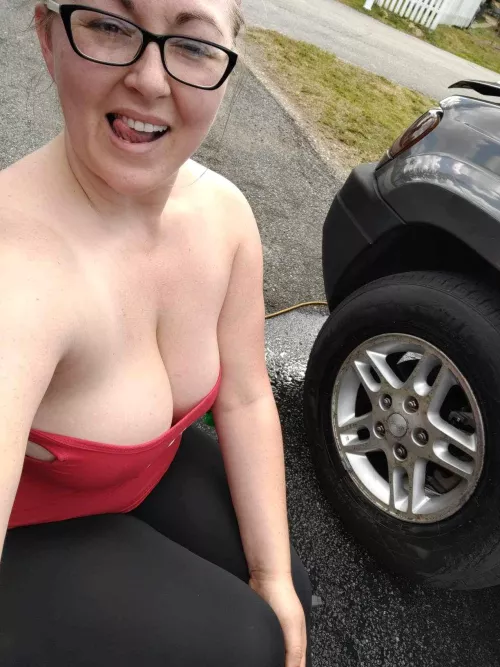 She washes cocks and wheels