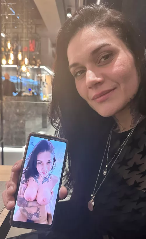 Showing my cum covered face in a restaurant full of people