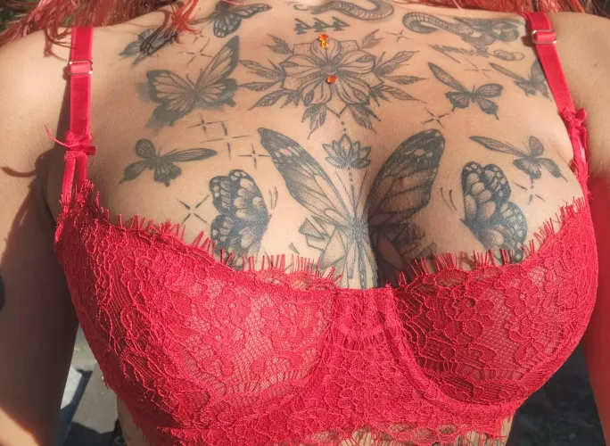 Putting some tan in my tatted tits - idc what my neighbors would say..