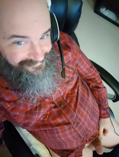 Was gaming and on video chat. They don't have to know what's going on below the waist, lol!