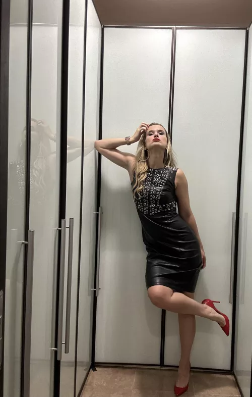 Black leather with a little red