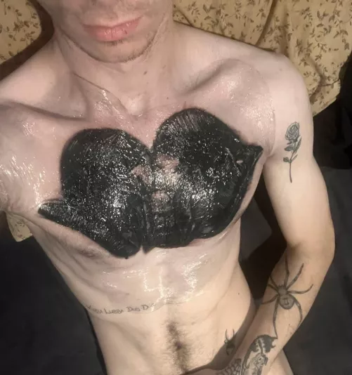 Definitely my biggest tattoo to date (still wrapped up) Ramshead