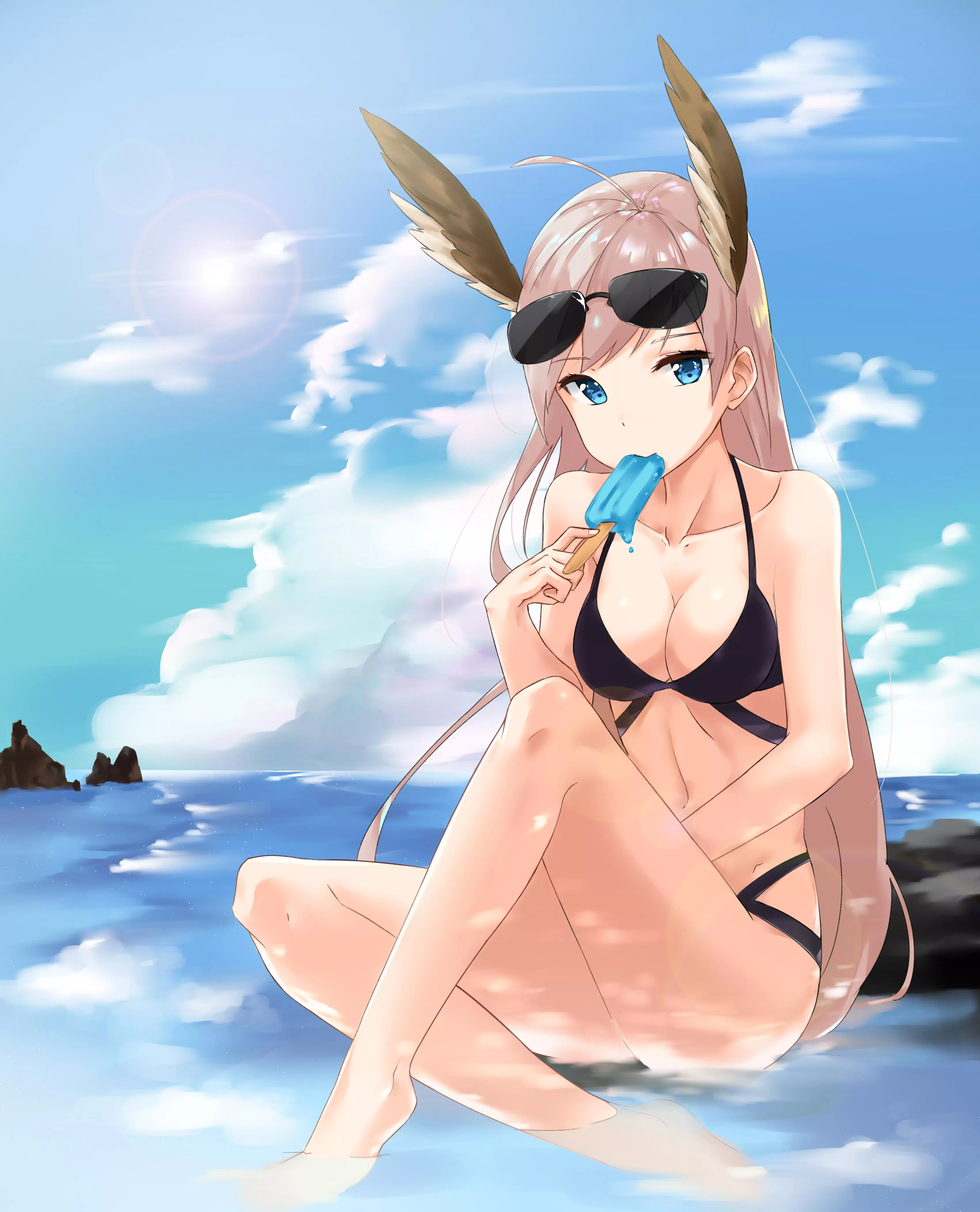 Hanna-Justina Marseille eat ice popsicle while enjoying her summer break [Strike Witches] (Mojomaru)