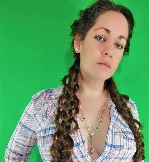 Loop braid with long brown hair