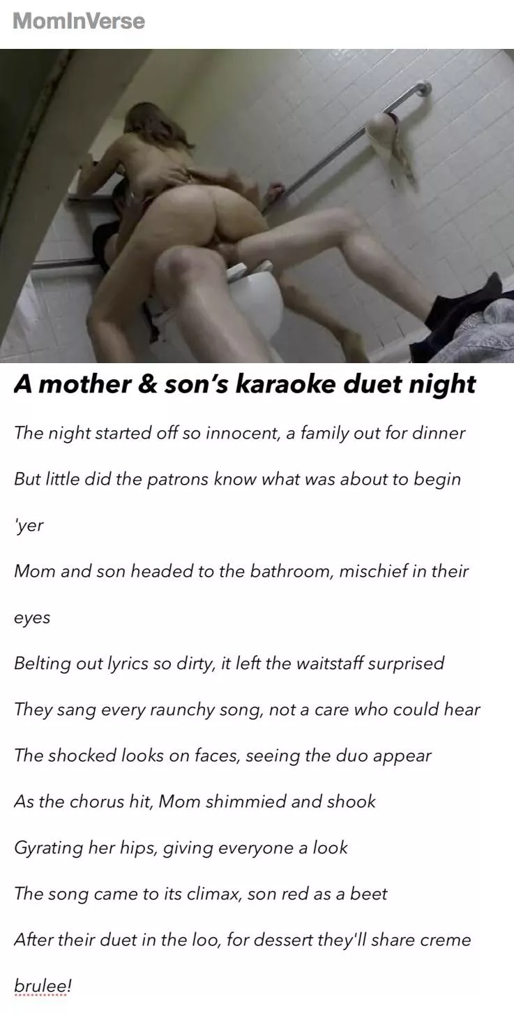 [POEM] Karaoke Duet: A spontaneous karaoke night where Mom and son hilariously perform an unexpected dirty duet in the restaurants washroom