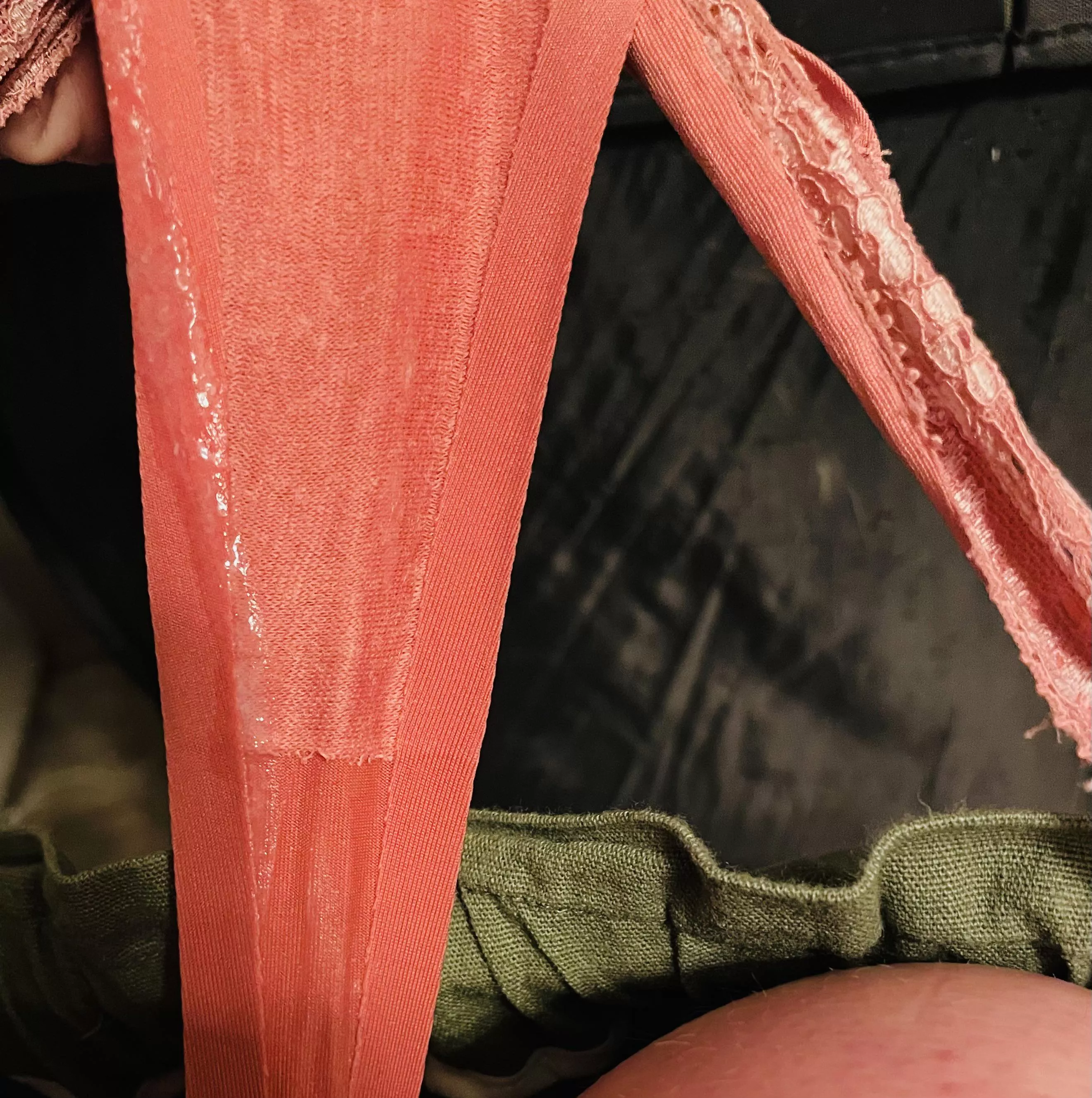 The part catching the glare is all gooey, and the fabric is two shades lighter when it’s not soaked 🫠