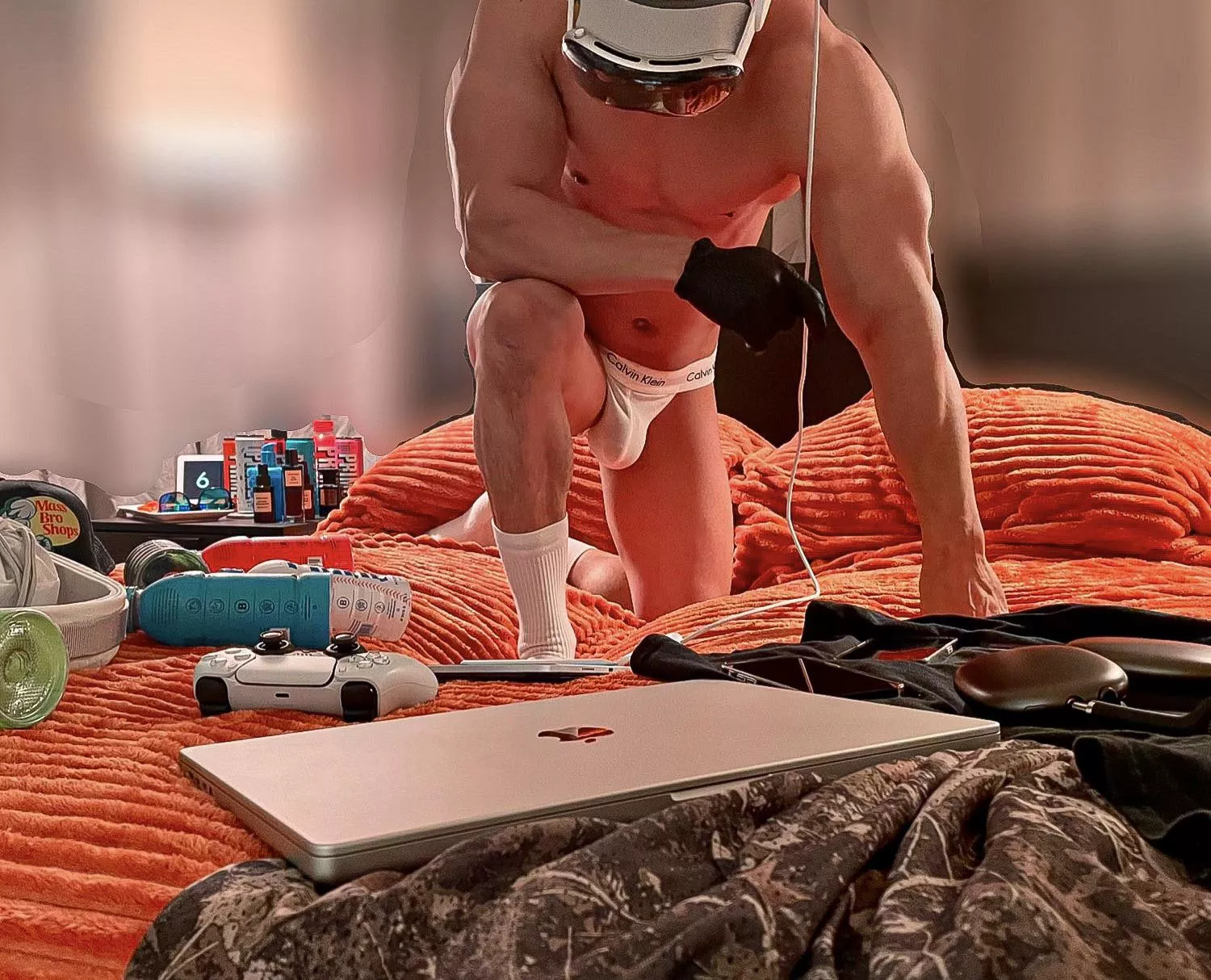 (27) Bro nothin but jock and socks in the VisionPro