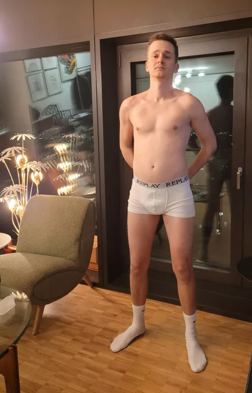 Boxer briefs and white socks, winter nights.