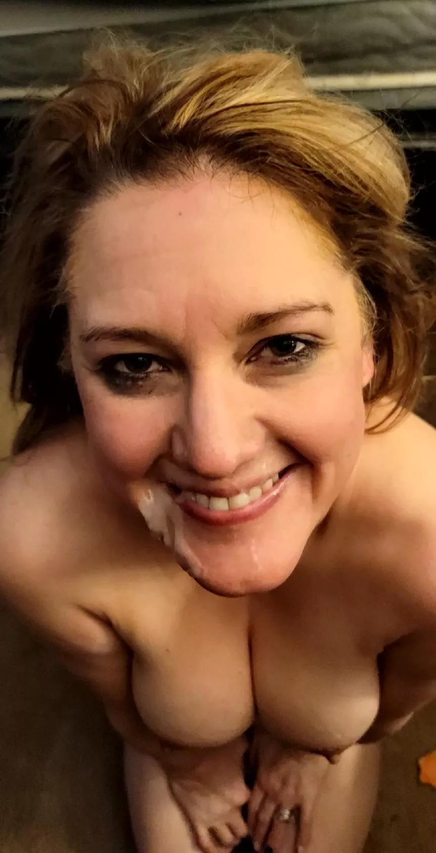 Ruined makeup, hair and cum on my face...perfect end to Valentine's 😜