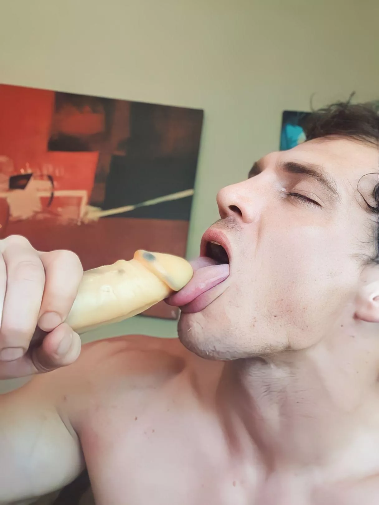 Anything wilder than a straight/bi guy practicing his bj skills on one fat cock dildo for his second man on man encounter?