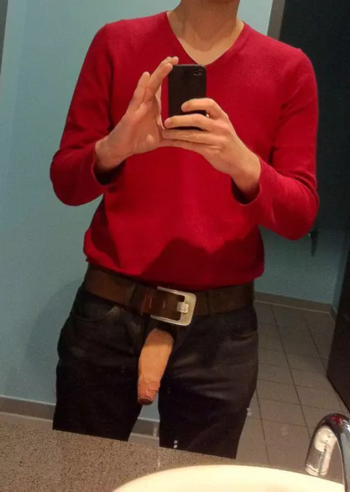 Fluffing up in the office washroom.