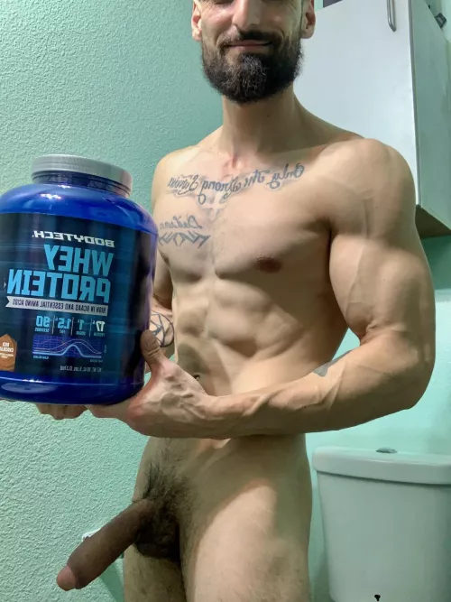 I got your protein right here, cu[m] get a scoop.