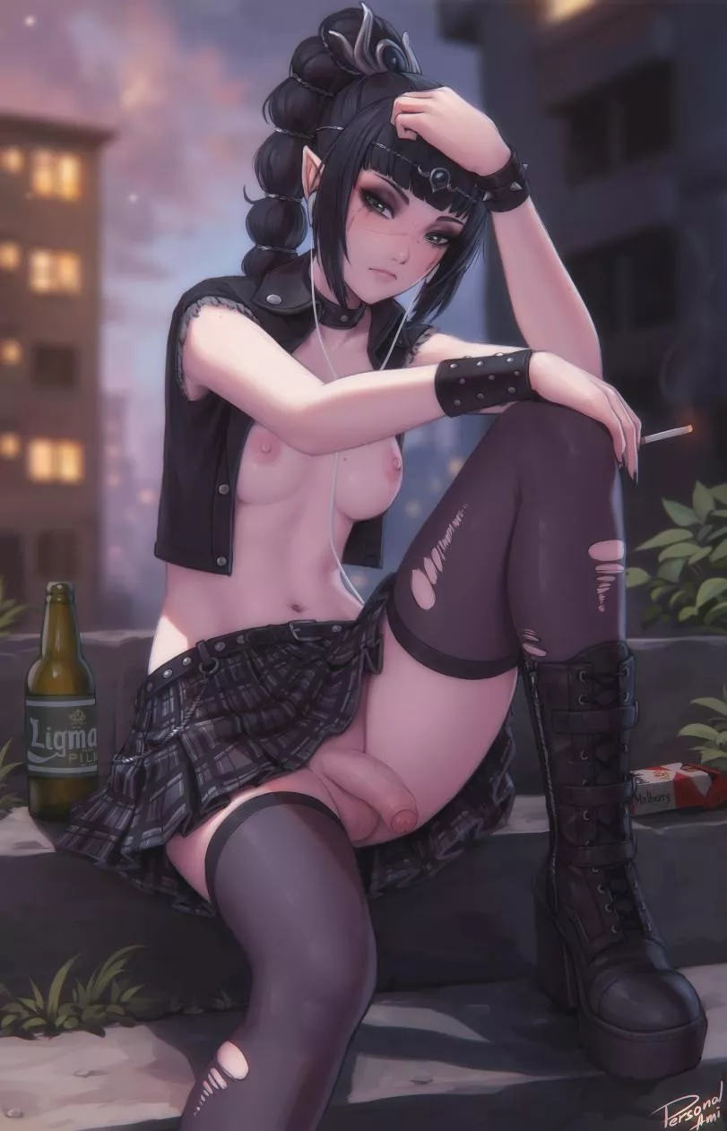 Goth Shadowheart shows off her cute little dick