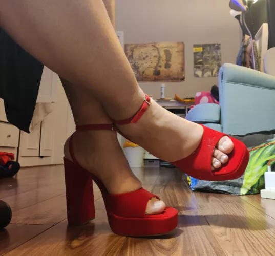 Just got some new divine red peep toe shoes. Thinking what type of outfit to pair them with! And what colour polish!