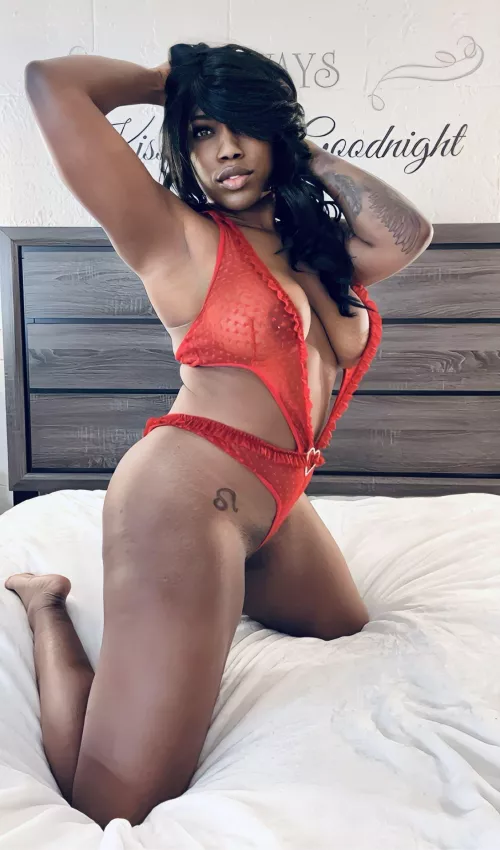 Lady in red lingerie