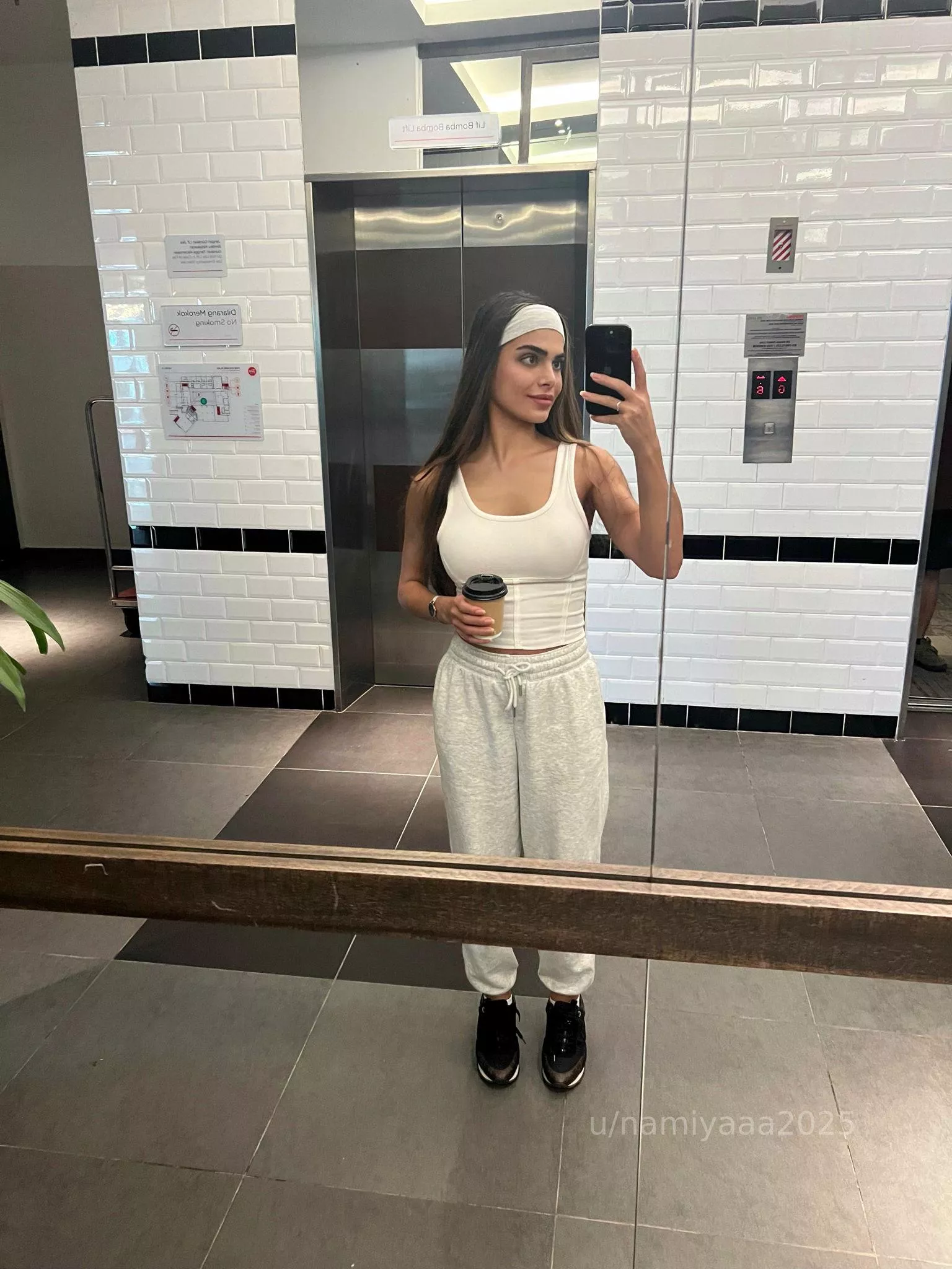 Your cute brunette girl grabbed a coffee