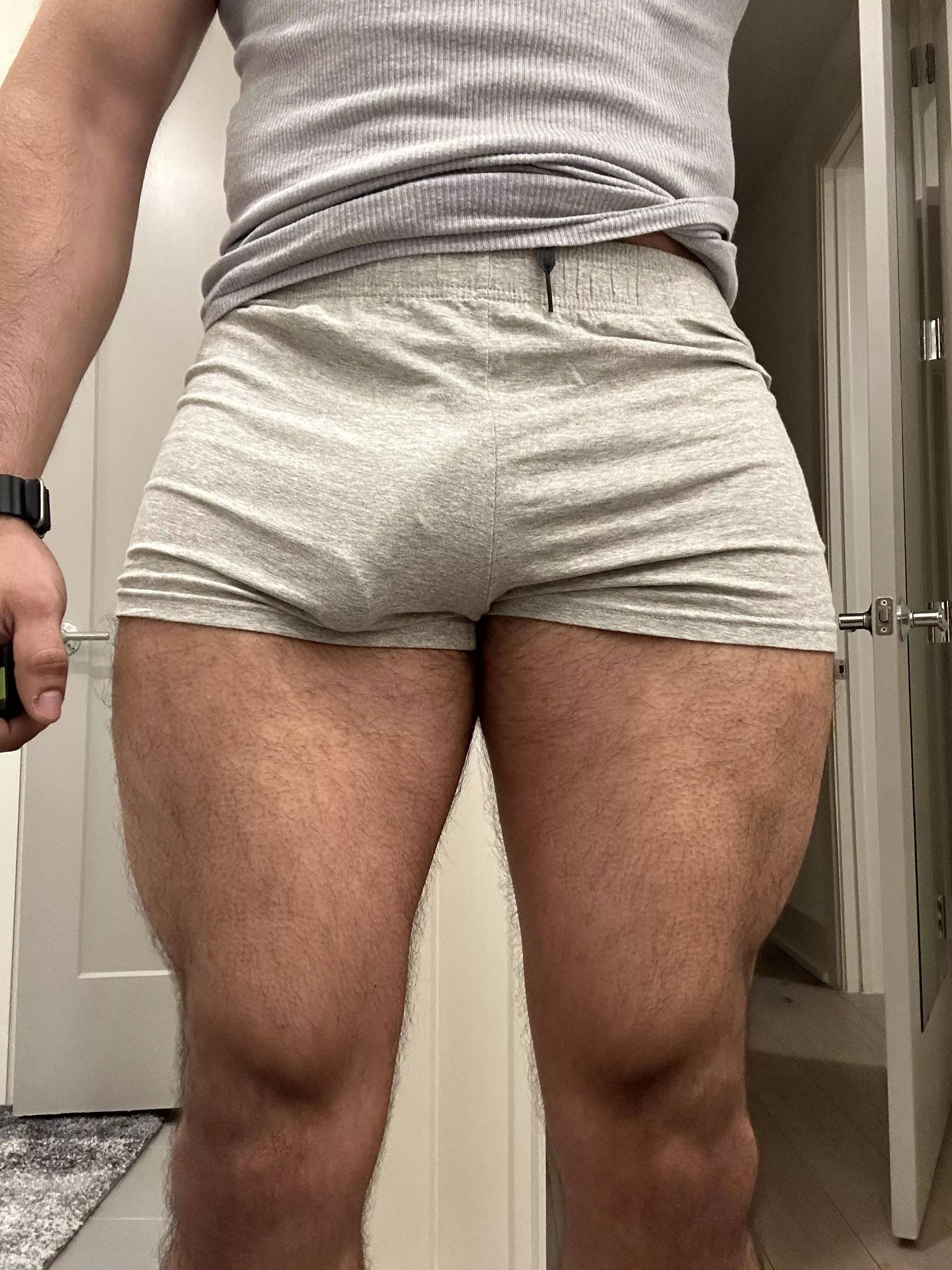 Grey shorts.