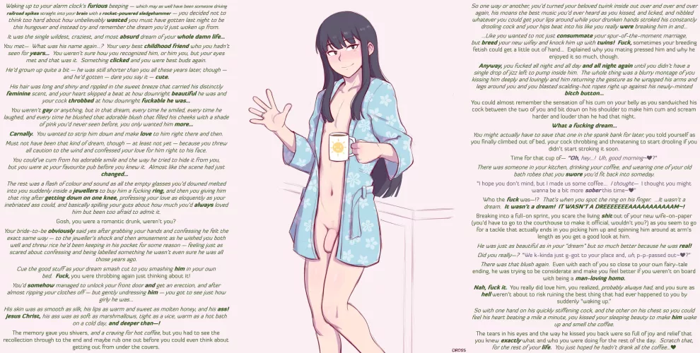 [MxM] Annul the annulment [RE-UPLOAD][Major Hangover][It was all a dream!][Let's get gay][Friends to Spouses][It wasn't all a dream...][Narrative][MtG Caption][Artist: Dross]