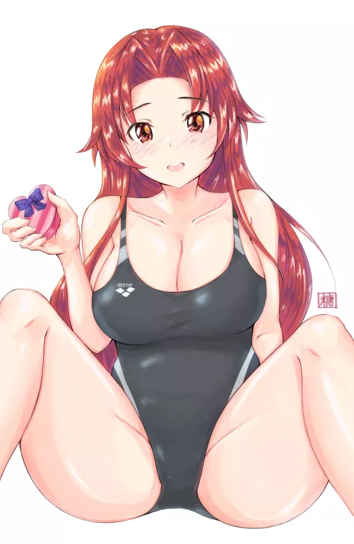 Tiese Shtolienen spreading her leg while show off her black Arena swimsuit [Sword Art Online] (Tong Shui)