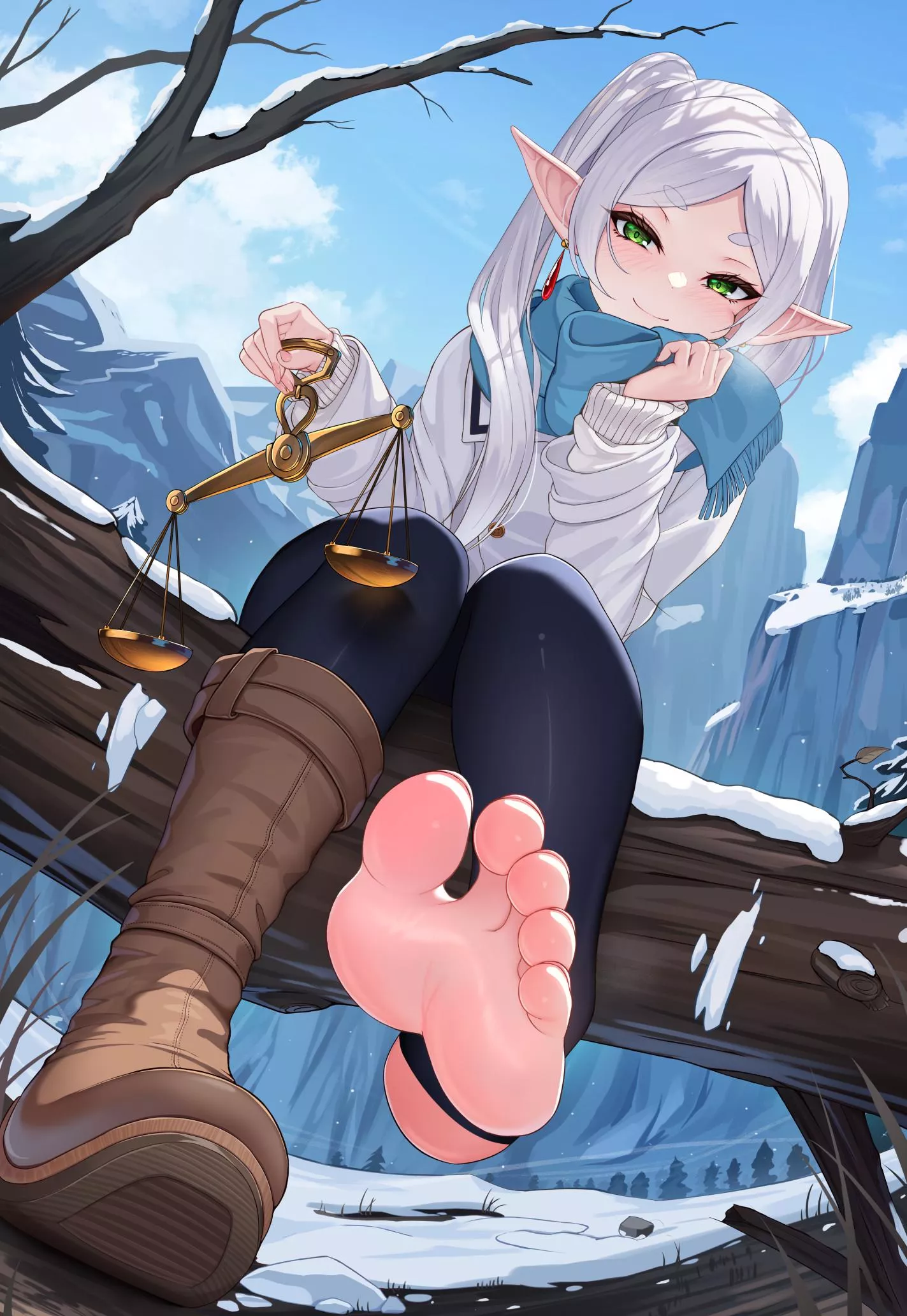 Frieren taking off her Boot