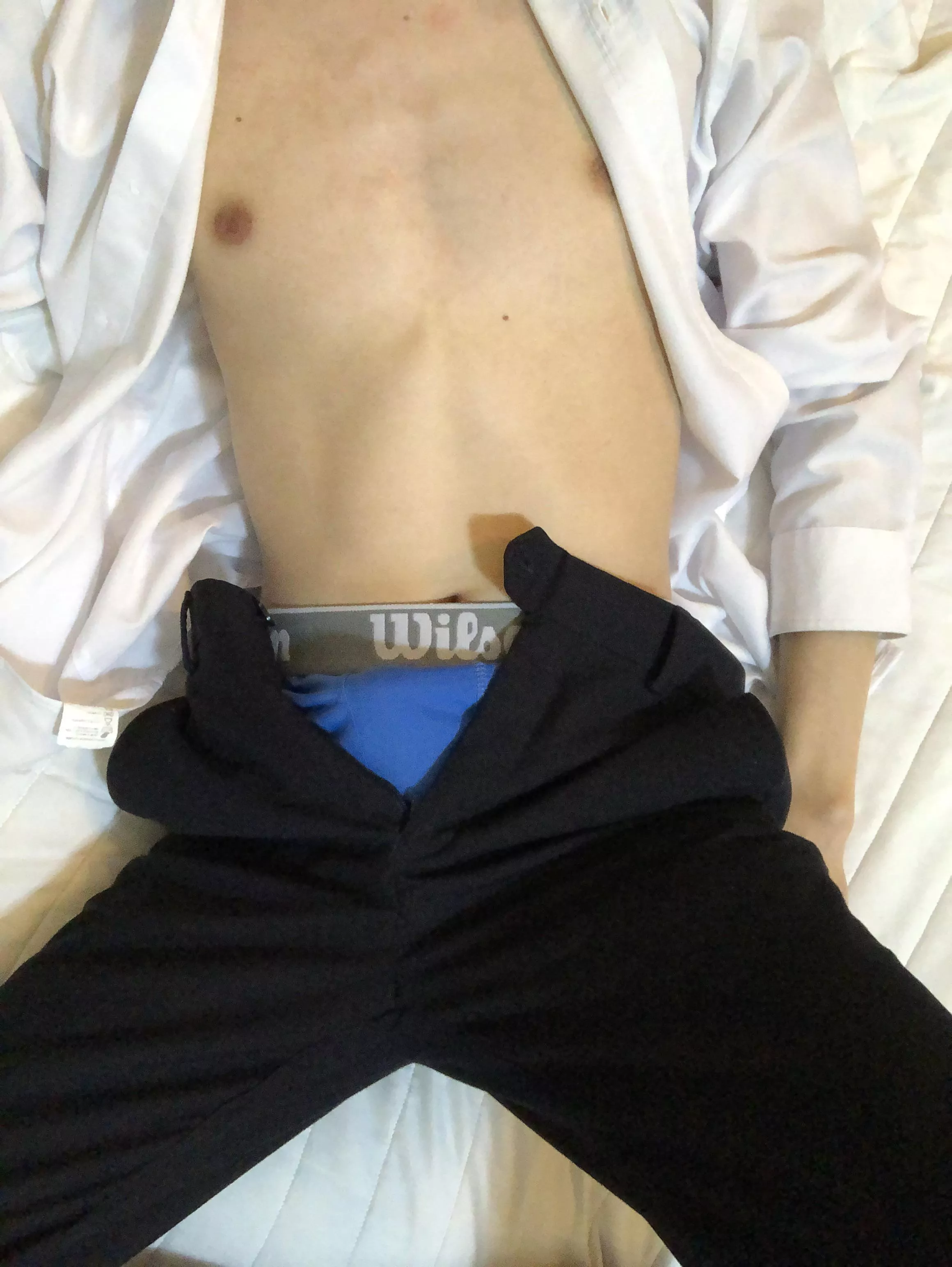 Just got back from school, would you help me take my suit off?