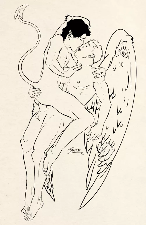 Nightcrawler and Angel Line Art (TreyCat) [Xmen]