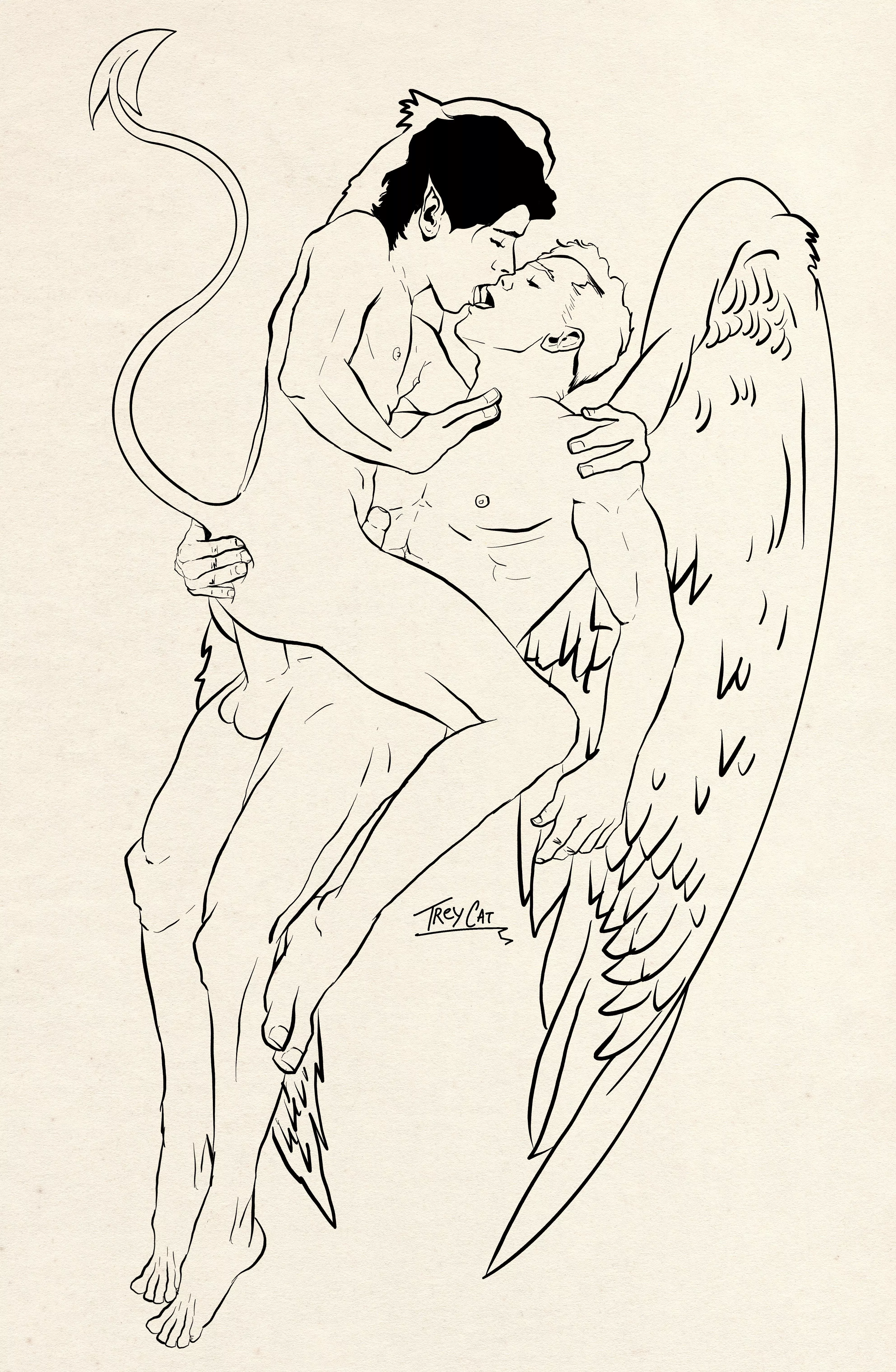 Nightcrawler and Angel Line Art (TreyCat) [Xmen]