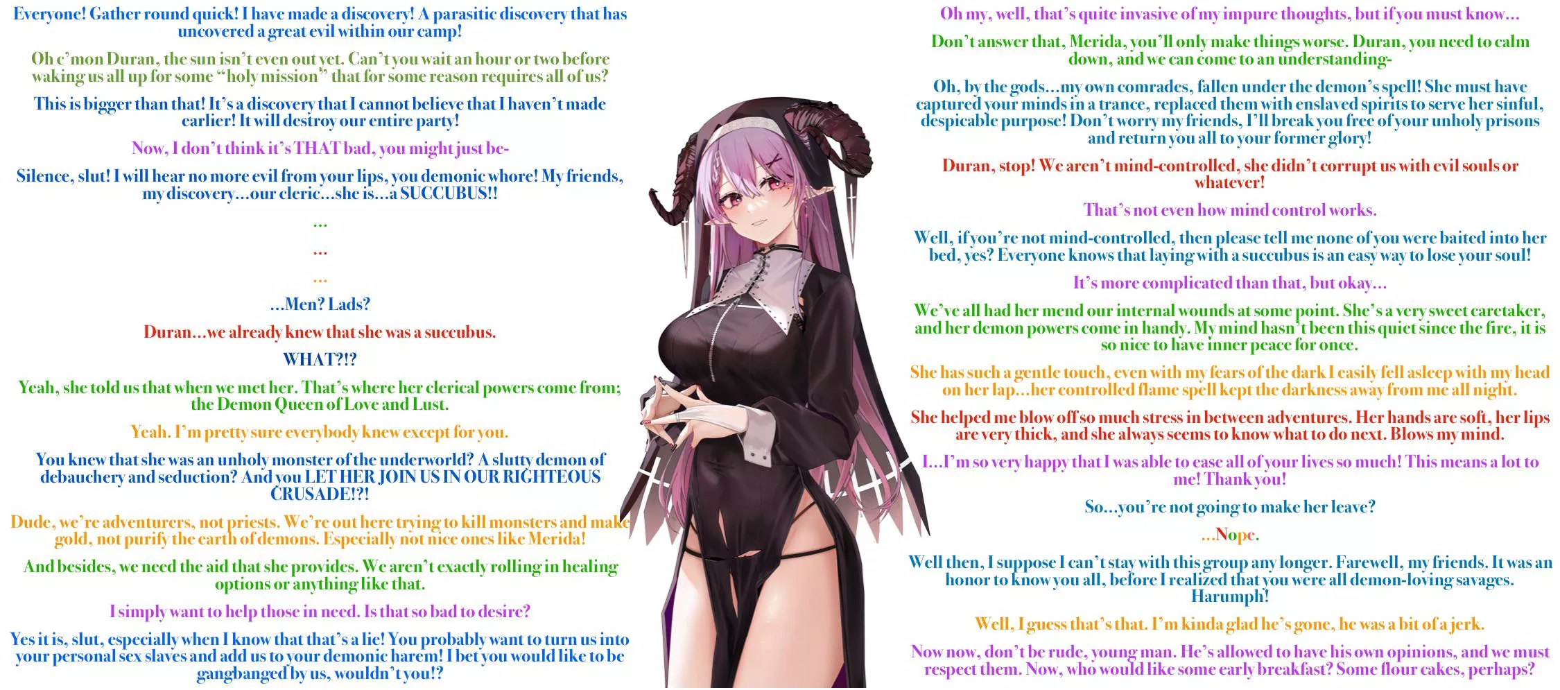 Paladins don’t like demons [fantasy] [adventuring party] [friendly succubus] [conversation]