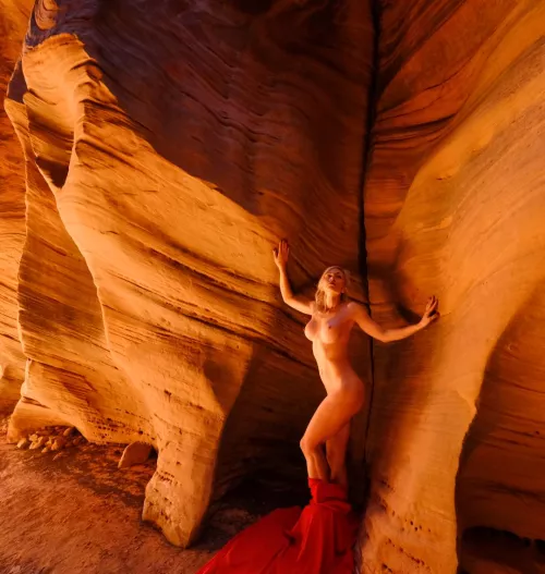 Peach in slot canyon