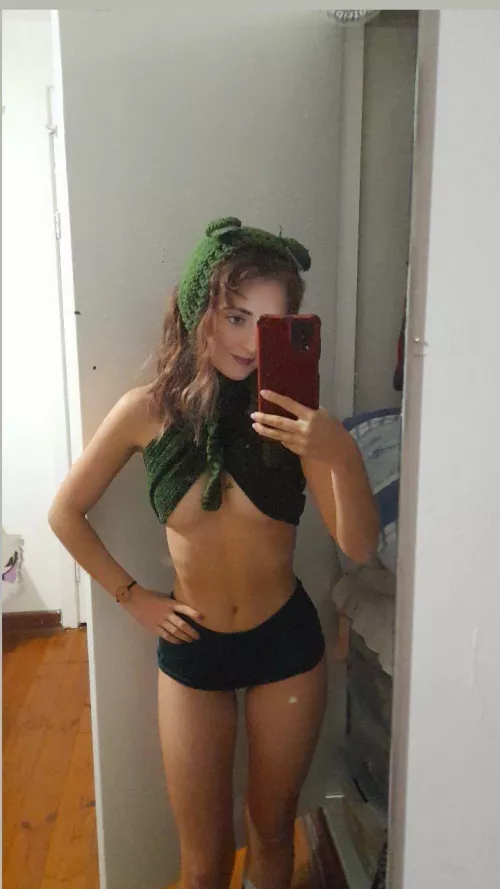 playful day, green scarf draping, mirror selfie fun. F18
