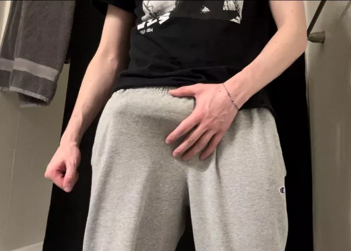 The sweatpants don’t hide much