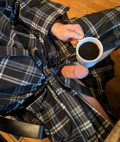 Coffee, cock, and robe