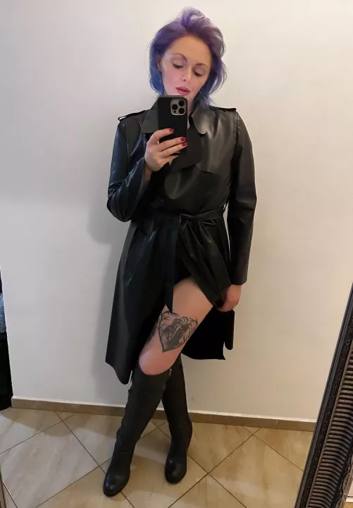 Leather jacket and leather thigh highs, my fave combo