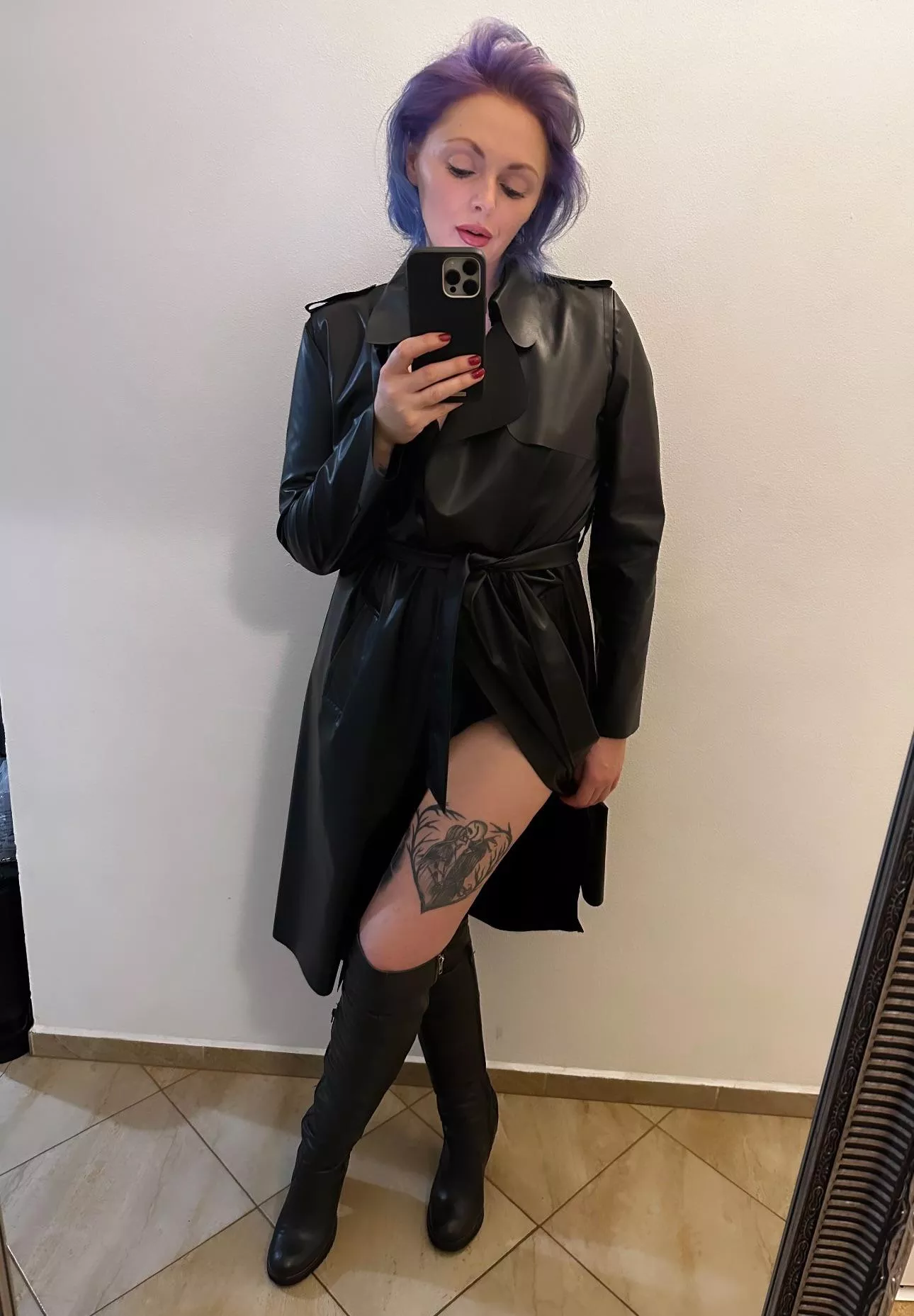 Leather jacket and leather thigh highs, my fave combo