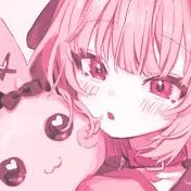 LF Color Source: Choker, pink hair, rabbit, bunny, stuffed animal, blushing, beauty marks, unusual pupils, heart shaped pupils, pink eyes, dog ears
