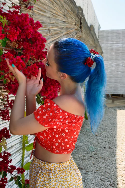 Lovely blue hair in ponytail