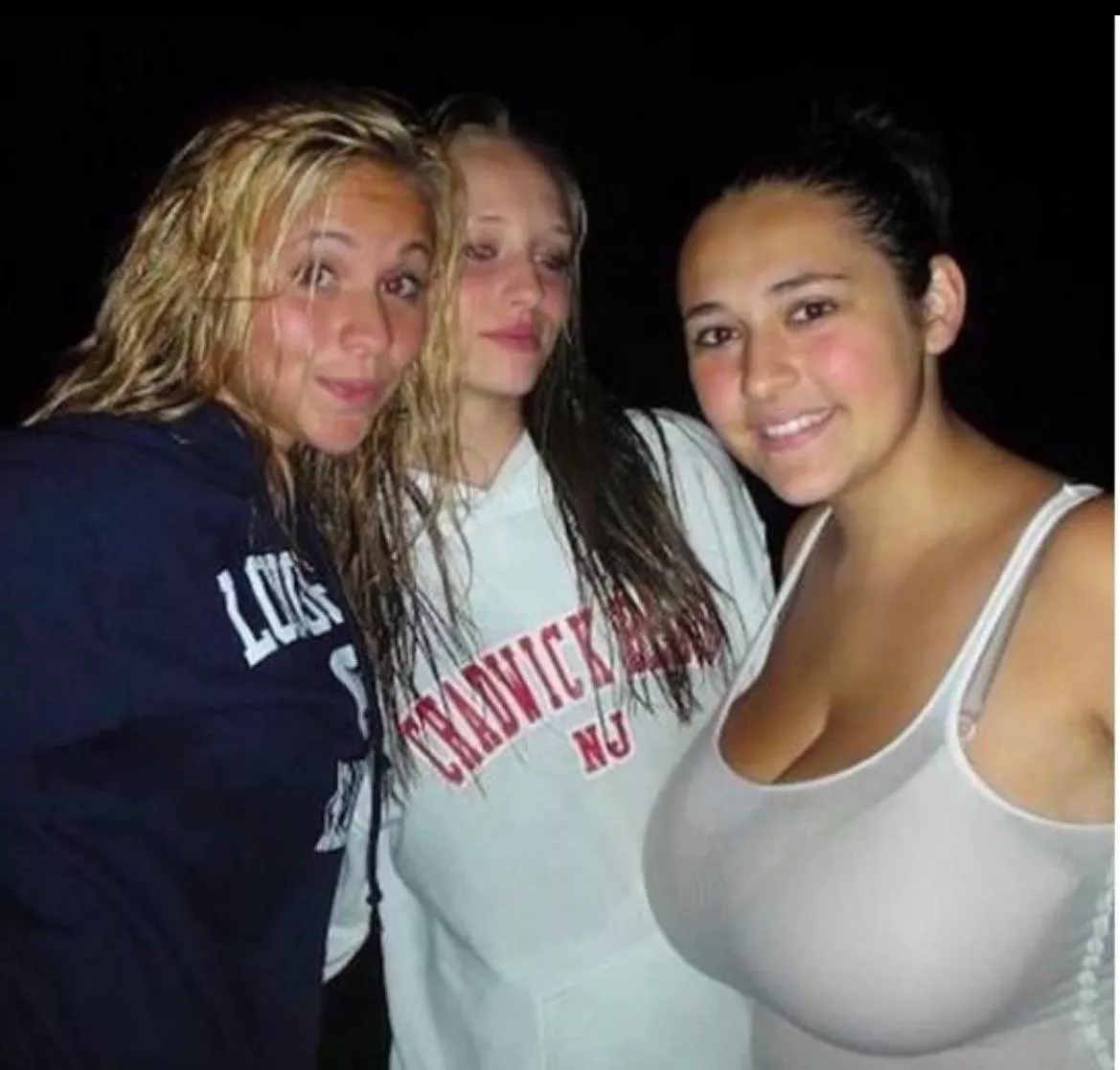 The left two look pissed…”Why does this bitch have to take off her sweater just for the picture. It’s 40 degrees outside”.