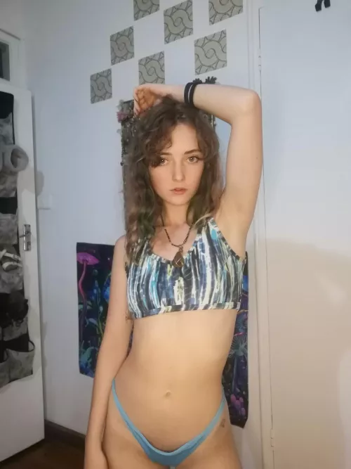 blue bikini top, confident gaze, u ready lover F18