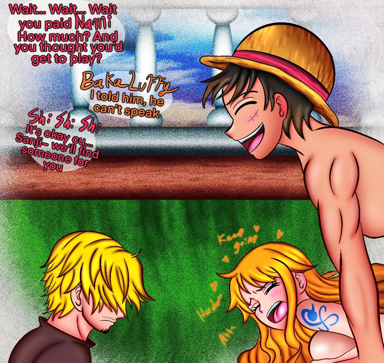 Luffy x Nami sharing a moment (Flores)