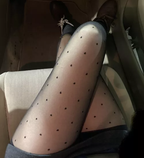 Pre-party outfit check. Black set. Love my polka dot tight, skirt, boots.
