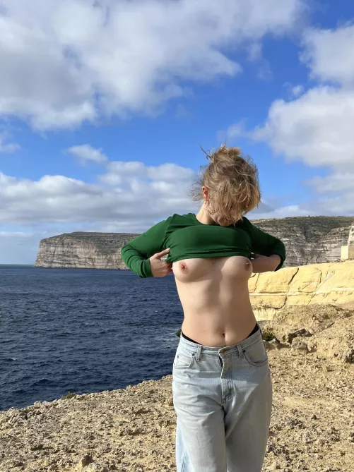 Public flash of my perky titties