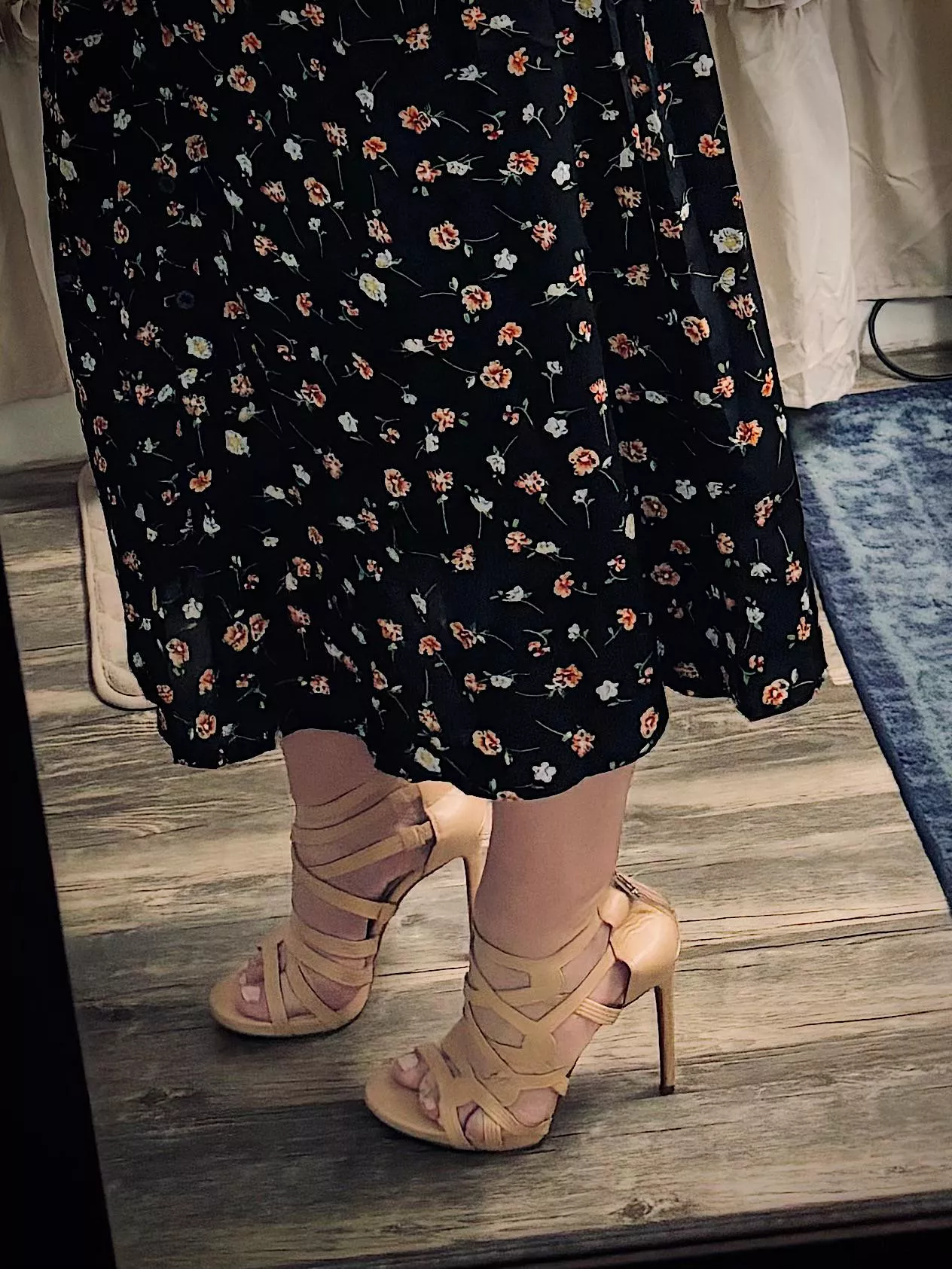 Strappy heels with a new dress