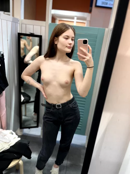 trying on new jeans