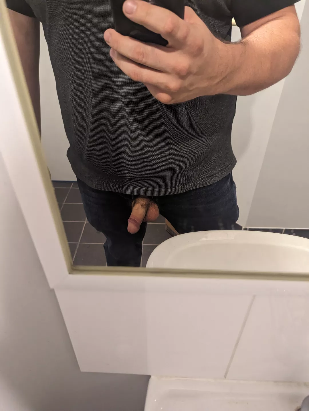 [41] another quick pic in the work bathroom, this time with balls too!